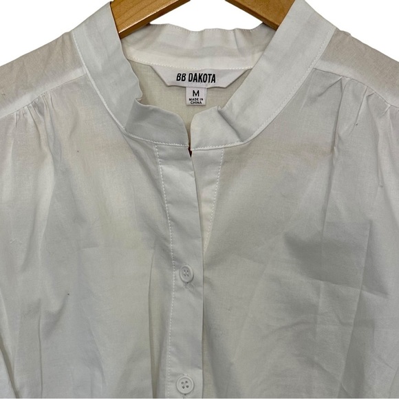 BB Dakota Poplin Button Down Puff Sleeved Shirt White Womens Size Medium - Picture 2 of 6